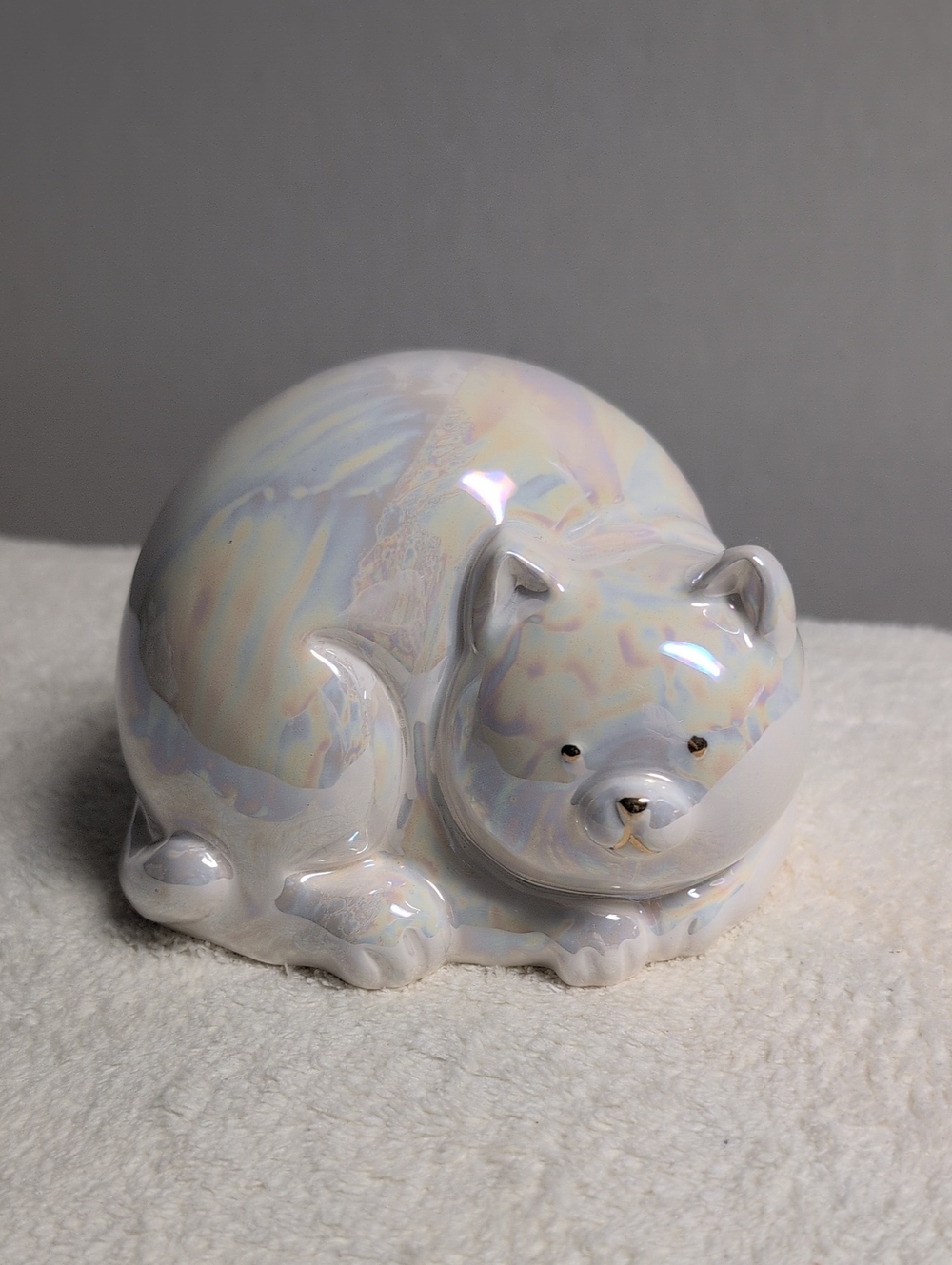 Vintage Berco Ceramic Iridescent Cat Figurine - White